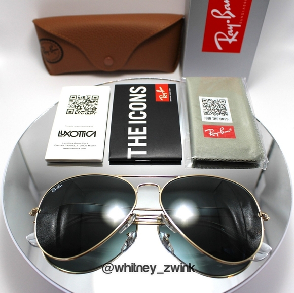 Model Display Ray-Ban Aviator Black Lens RB3025 58 / 62 Gold Frame - Picture 15 of 17